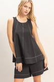 Contrast Stitched A-Line Top