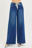Mid Rise Wide Leg Drawstring Jeans