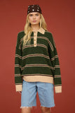 Striped Fuzzy Polo Sweater