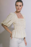 Puff-Sleeve Peplum Top