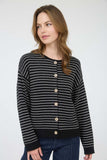 Stripe Button Down Raw Edge Knit Cardigan
