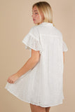 Eyelet Ruffled Mini Shirt Dress