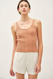 Striped Knit Button Up Henley Tank