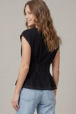 Cap Sleeve Knit Pintuck Top