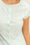 Eyelet Button Front Knit Top