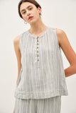 Striped Cotton Gauze Button Up Tank
