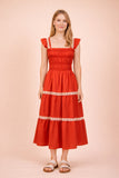 Smocked Solid Woven Midi Dress