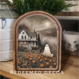 Arch Top Moody Ghost House Framed Art