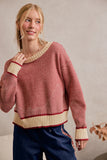 Textured Crewneck Long Sleeve Sweater Top