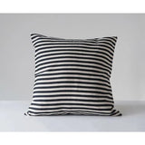 Square Cotton Woven Striped Pillow, Black