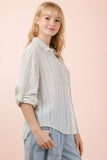 Plus Size Roll Up Half Sleeve Stripe Shirt Top