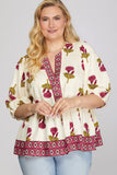 Curvy Half Sleeve Woven Floral Print Top