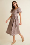 Gingham Lace Trim Midi Dress