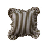 Woven Fabric In/outdoor Pillow W Stripes & Ruffle,green & Beige