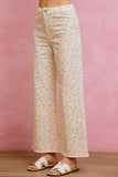 Floral And Ribbon Print Twill Pants