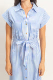 Striped Poplin Belted Shirt Dress With Pockets