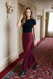 Woven Satin Maxi Skirt With Lace Trim