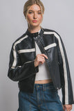 Striped Faux Leather Jacket