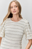 Textured Bubble Sleeve Mid Dress