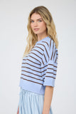 Striped Raw Edge Short Sleeve Sweater