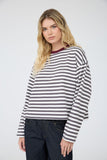 Color Block Neck Trim Long Sleeve Top