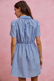 Gingham Button Collared Smock Bodice Mini Dress