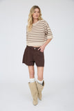 Striped Raw Edge Short Sleeve Sweater