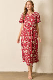 Printed Floral Short Sleeve Midi Dress