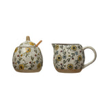 Stoneware Sugar Pot W/ Lid & Spoon Or Creamer