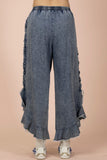 Ruffled Frayed Hem Chambray Pants