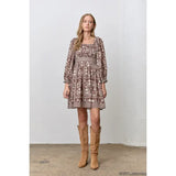 Border Floral Square Neck Mini Dress