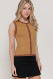Sleeveless Striped Button Front Sweater