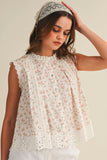Sleeveless Floral Lace Trim Top