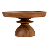 Stoneware Serving Dish W Acacia Wood Pedestal