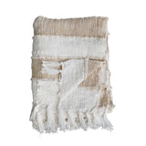 Cotton Throw W Stripes & Fringe, Tan
