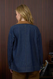 Striped Corduroy Collar Denim Shacket