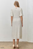 Textured Bubble Sleeve Mid Dress