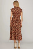 Smocked Zip Front Floral Dress