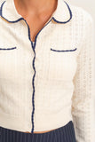 Collared Pointelle Knit Cardigan