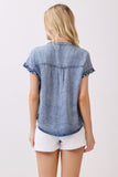 Button Down Flutter Sleeve Blouse