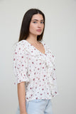 Floral Ruffled V Neck 1/2 Sleeve Blouse