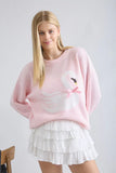Swan Jacquard Knit Pullover Sweater