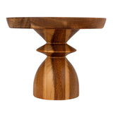 Stoneware Serving Dish W Acacia Wood Pedestal