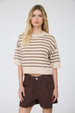 Striped Raw Edge Short Sleeve Sweater