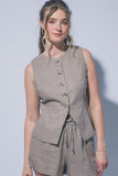 Front Slit Linen Vest