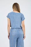 Washed Chambray Boat Neck Top