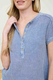 Short Sleeve Henley Chambray Top
