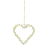Metal & Faux Pearl Beaded Heart Ornament, Cream Color