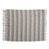 Cotton Throw W Stripes & Fringe, Tan