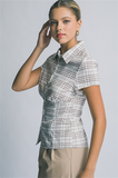 Fitted Plaid Button Front Top